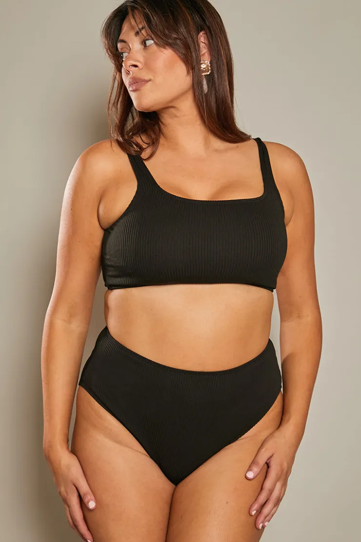 In The Style High Waist High Full Coverage Bikini Bottom Black