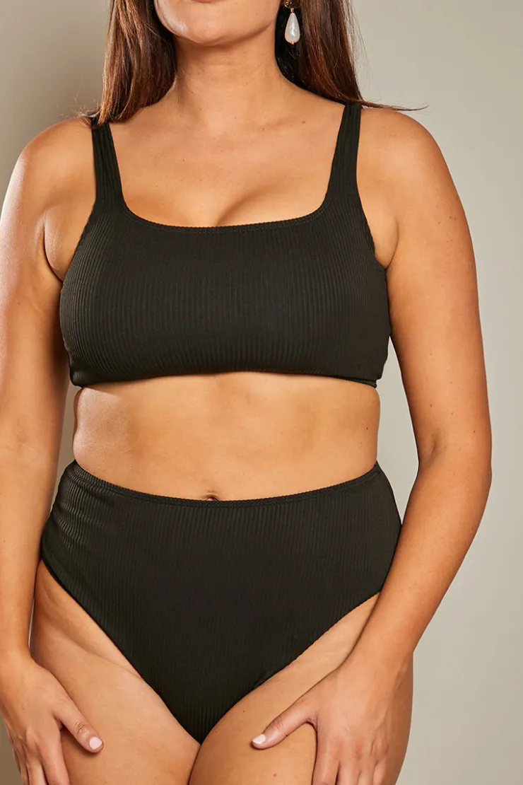 In The Style High Waist High Full Coverage Bikini Bottom Black