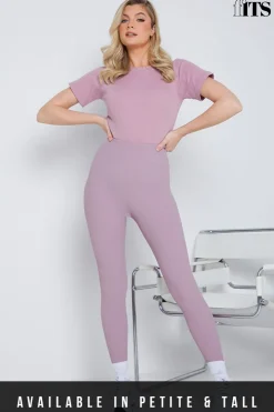 Clearance Fits High Waisted Sculpting Ribbed Leggings Pink