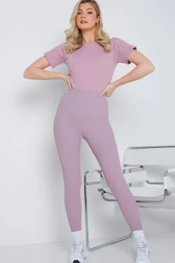 Clearance Fits High Waisted Sculpting Ribbed Leggings Pink
