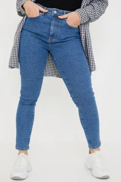 Clearance In the Style High Waisted Stretch Skinny Jeans Blue