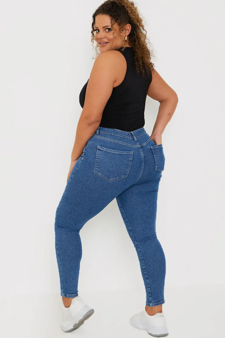 Clearance In the Style High Waisted Stretch Skinny Jeans Blue