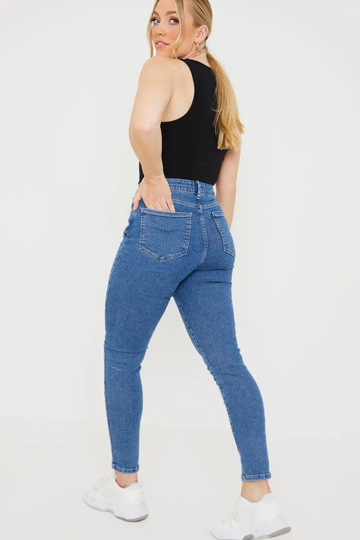 Clearance In the Style High Waisted Stretch Skinny Jeans Blue