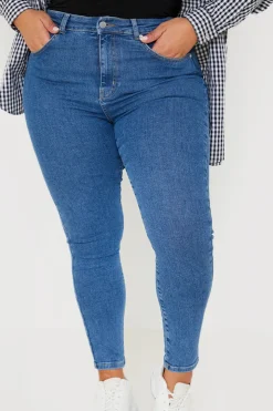 Clearance In the Style High Waisted Stretch Skinny Jeans Blue