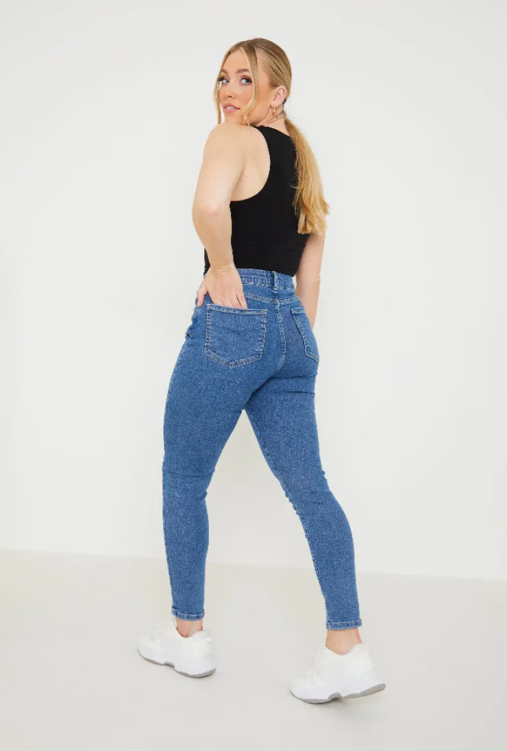 Clearance In the Style High Waisted Stretch Skinny Jeans Blue