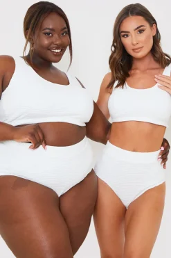 Best In the Style High Waisted Towelling Control Bikini Bottoms White