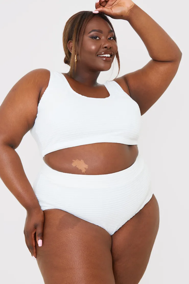 Best In the Style High Waisted Towelling Control Bikini Bottoms White