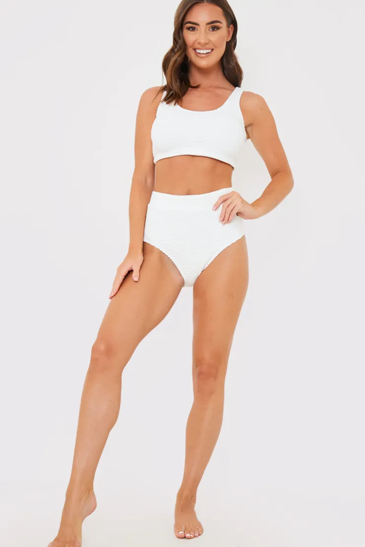 Best In the Style High Waisted Towelling Control Bikini Bottoms White