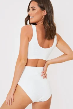 Best In the Style High Waisted Towelling Control Bikini Bottoms White