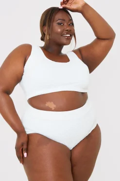 Best In the Style High Waisted Towelling Control Bikini Bottoms White