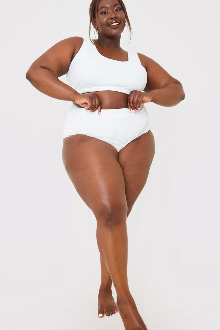 Best In the Style High Waisted Towelling Control Bikini Bottoms White