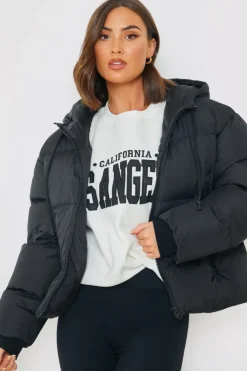 Outlet In the Style Hooded Puffer Jacket Black