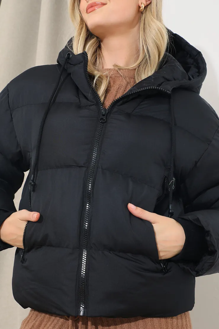 Outlet In the Style Hooded Puffer Jacket Black