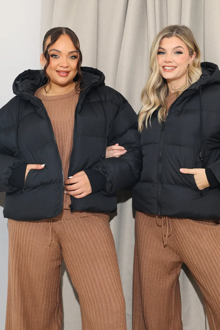 Outlet In the Style Hooded Puffer Jacket Black