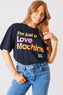 Online In The Style I'm Just A Love Machine' Girls Aloud Slogan T-Shirt Black