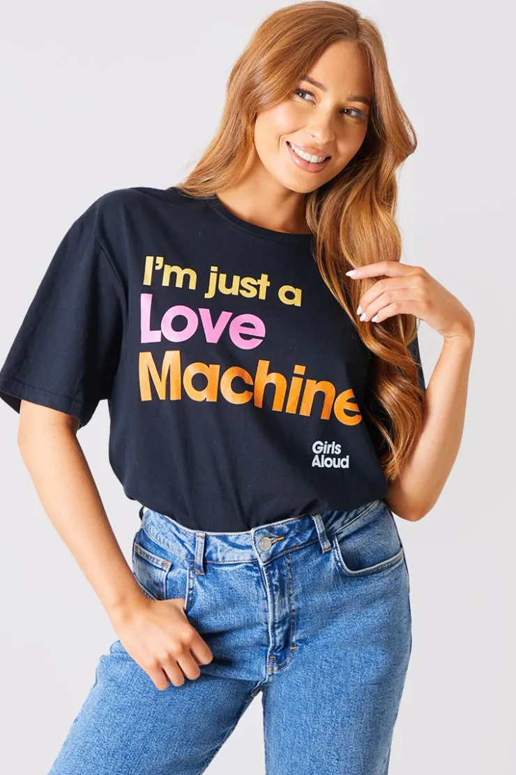 Online In The Style I'm Just A Love Machine' Girls Aloud Slogan T-Shirt Black