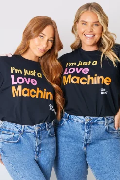 Online In The Style I'm Just A Love Machine' Girls Aloud Slogan T-Shirt Black