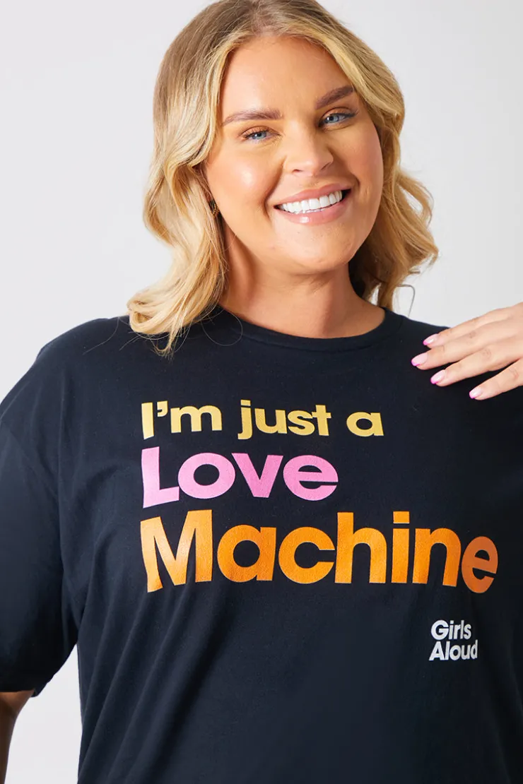 Online In The Style I'm Just A Love Machine' Girls Aloud Slogan T-Shirt Black