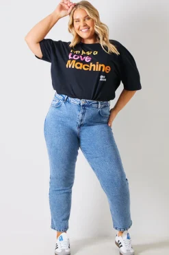 Online In The Style I'm Just A Love Machine' Girls Aloud Slogan T-Shirt Black