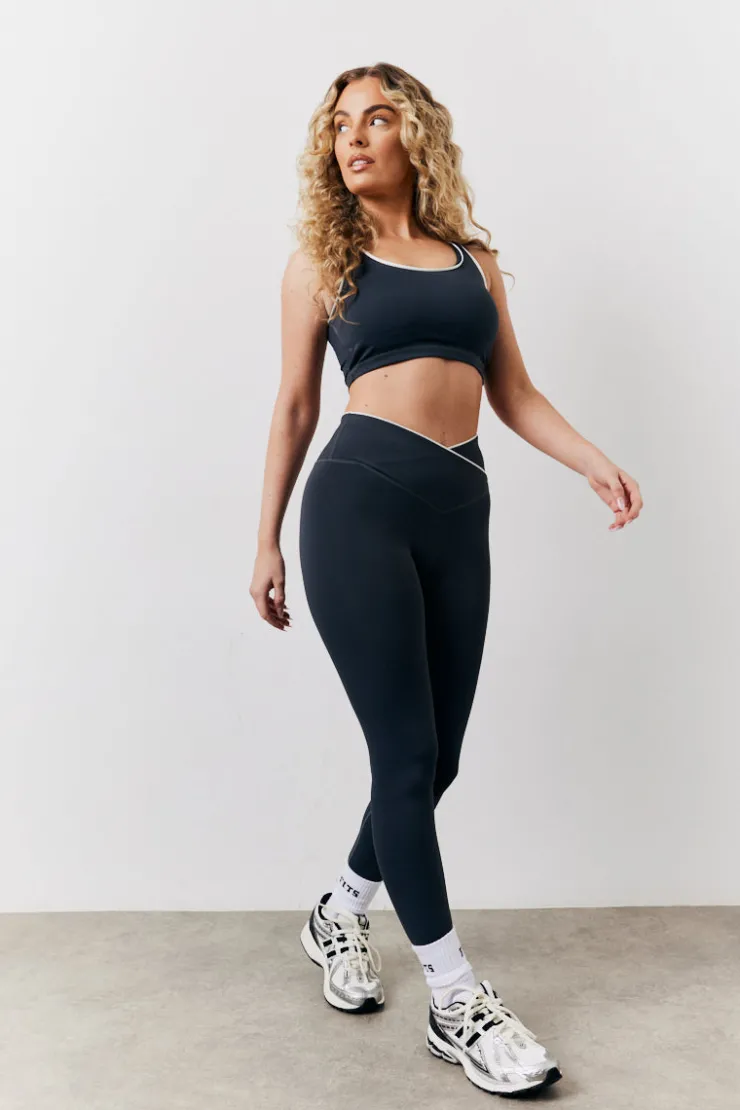 Discount Fits Contrast Piping Co-Ord Wrap Leggings Indigo blue