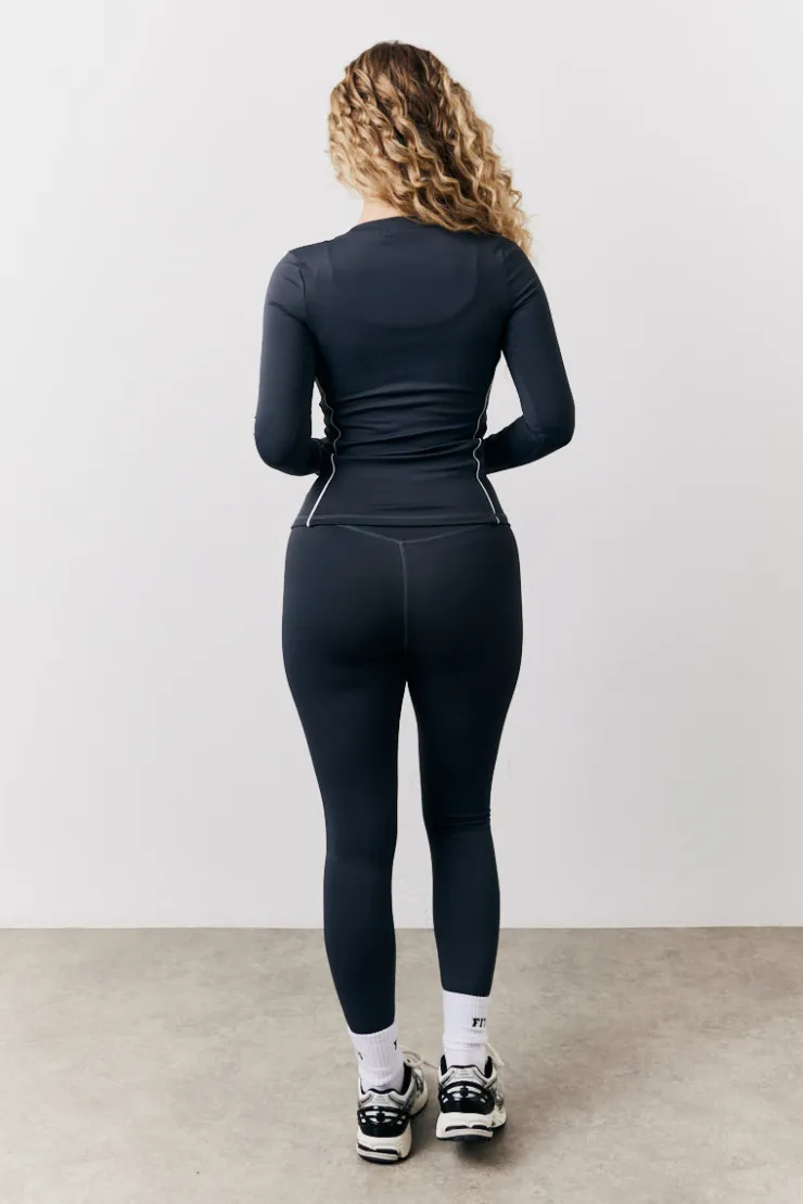 Online Fits Contrast Piping Long Sleeve Co-Ord Top Indigo blue