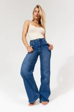 Best In The Style Isla Wide Leg Jeans Midblue