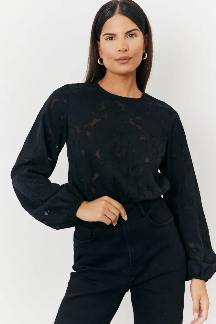 Sale In the Style Jacquard Balloon Sleeve Bodysuit Black