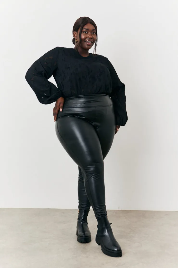 Sale In the Style Jacquard Balloon Sleeve Bodysuit Black