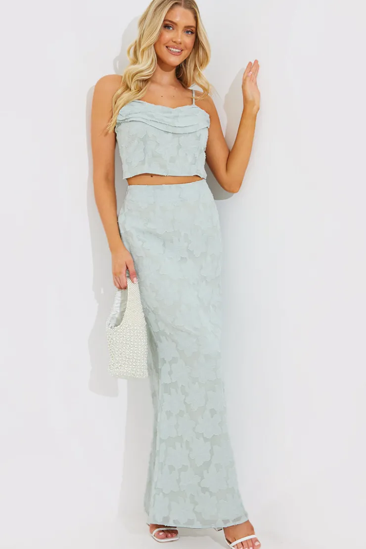Hot In the Style Jacquard Co-Ord Maxi Skirt Sage