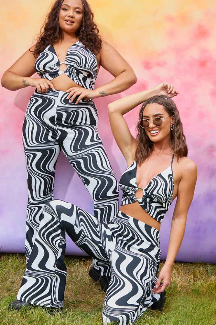 Best In the Style Jersey Printed Flares Black