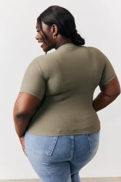Clearance In The Style Ribbed Crew Neck Short Sleeve Top Khaki
