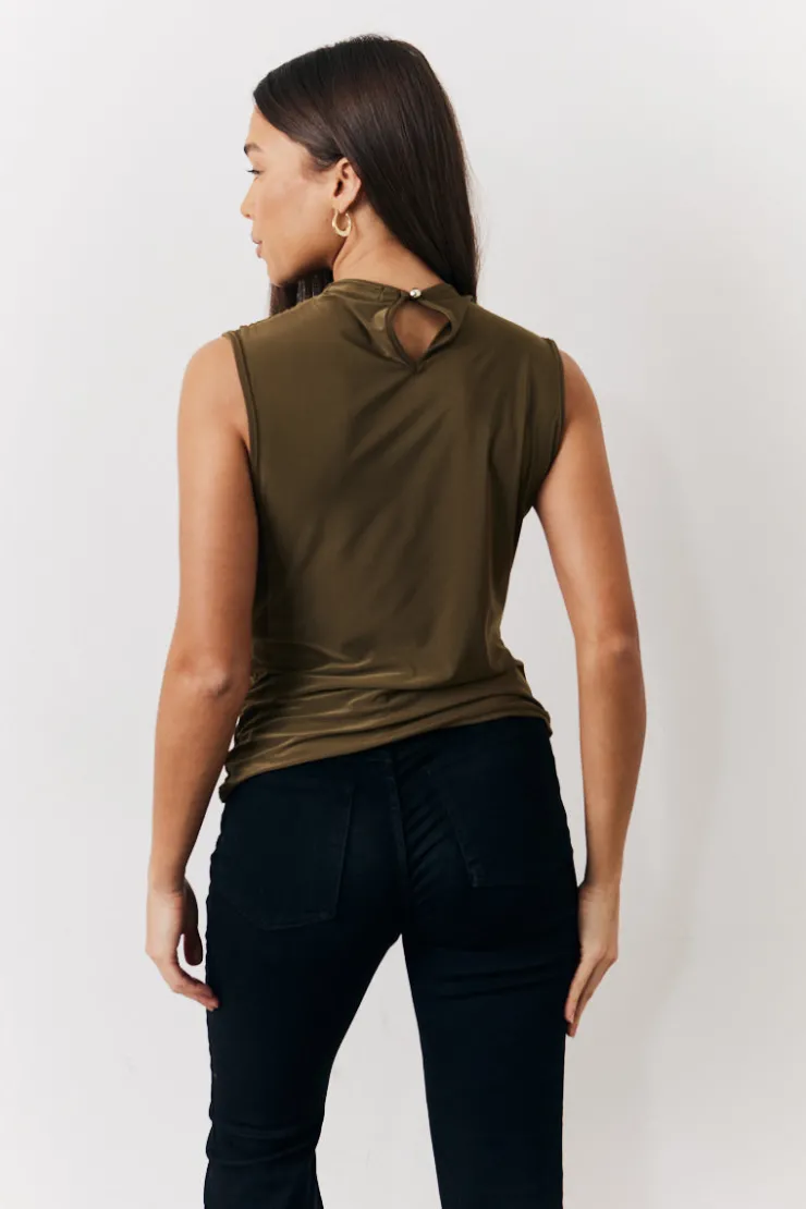 Outlet In the Style Slinky Cowl Front Sleeveless Top Khaki