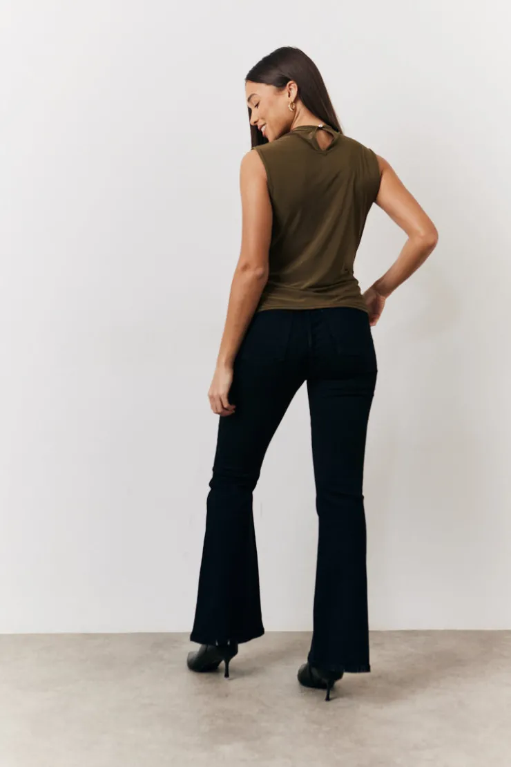 Outlet In the Style Slinky Cowl Front Sleeveless Top Khaki