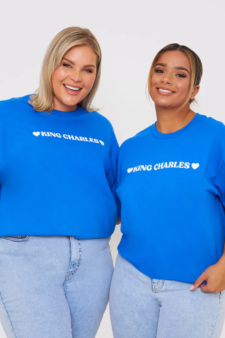 Hot In The Style King Charles Slogan T-Shirt Blue