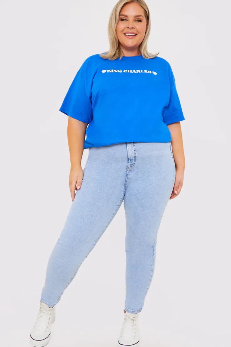 Hot In The Style King Charles Slogan T-Shirt Blue