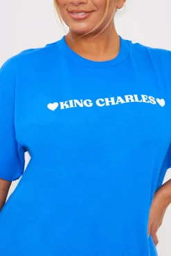 Hot In The Style King Charles Slogan T-Shirt Blue