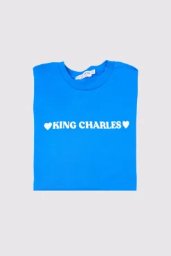 Hot In The Style King Charles Slogan T-Shirt Blue
