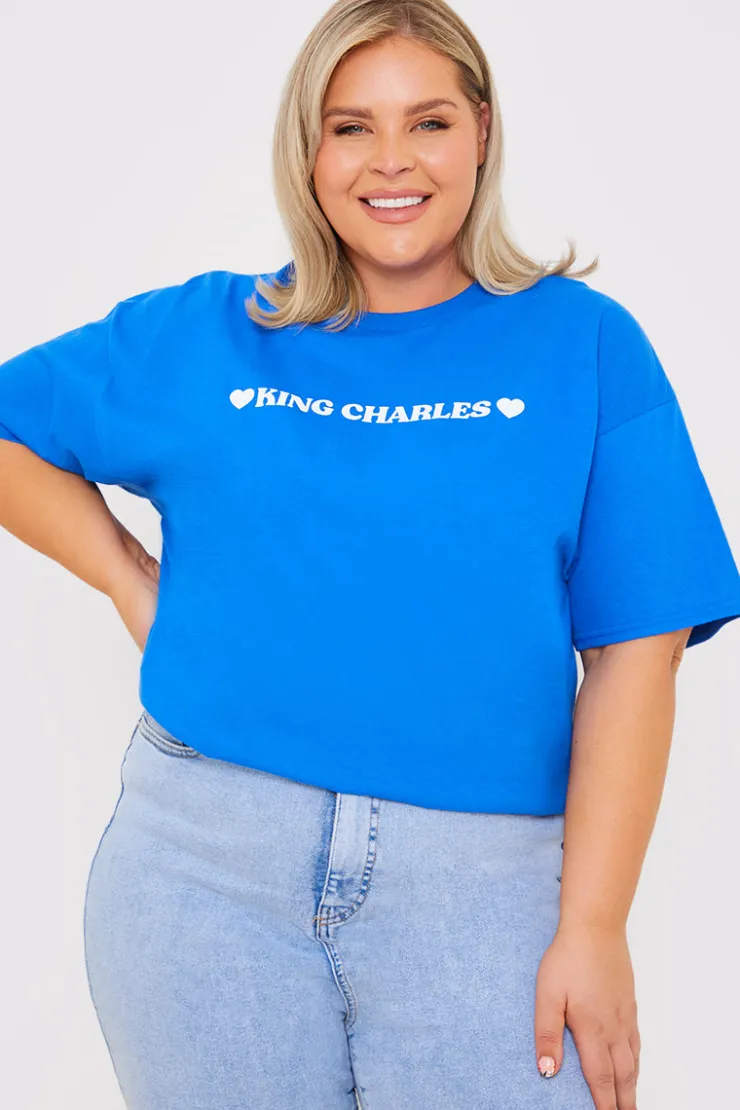 Hot In The Style King Charles Slogan T-Shirt Blue