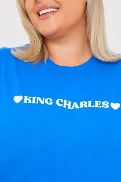 Hot In The Style King Charles Slogan T-Shirt Blue