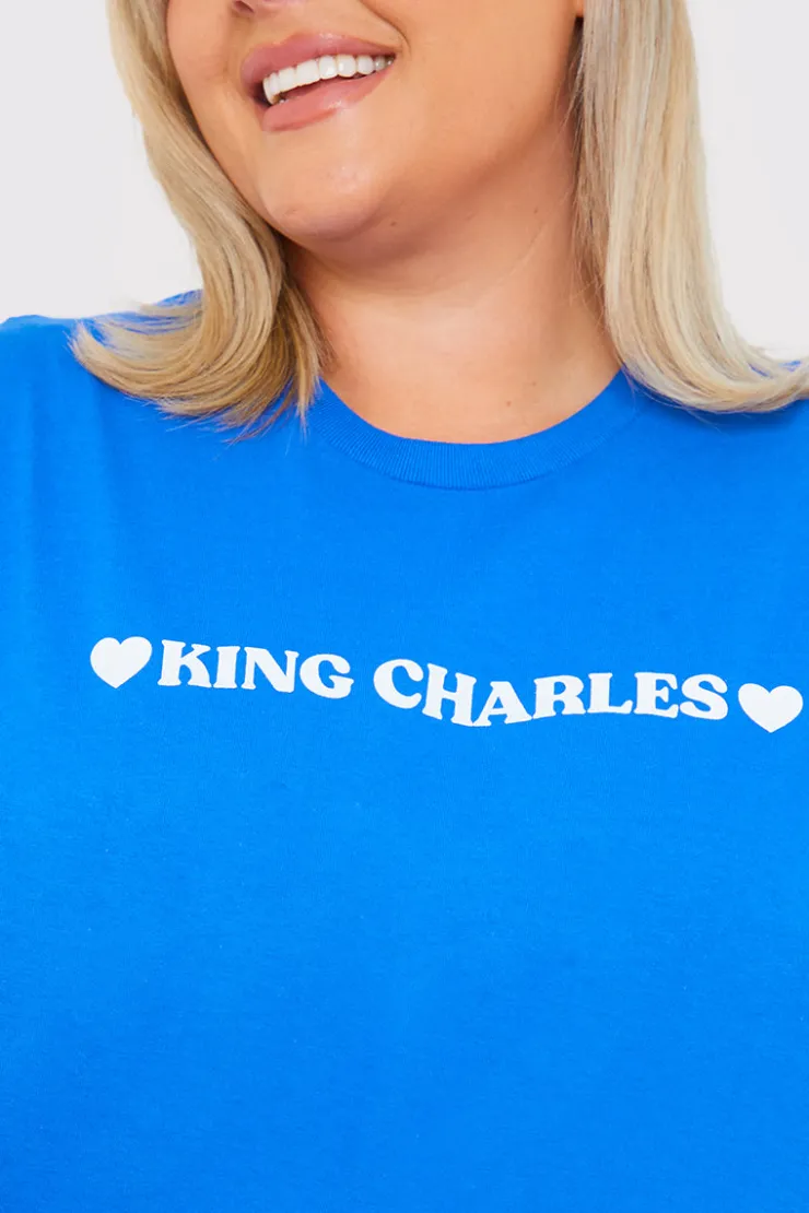 Hot In The Style King Charles Slogan T-Shirt Blue