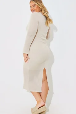 New In the Style Knitted A-Line Midaxi Dress with Removable Cami Dress Cream