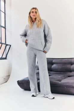 Fits Knitted Wide Leg Co Ord Trouser Grey
