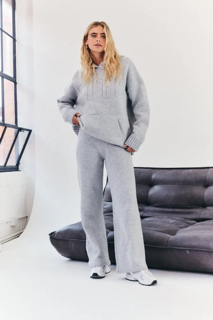 Fits Knitted Wide Leg Co Ord Trouser Grey