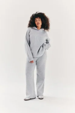 Fits Knitted Wide Leg Co Ord Trouser Grey