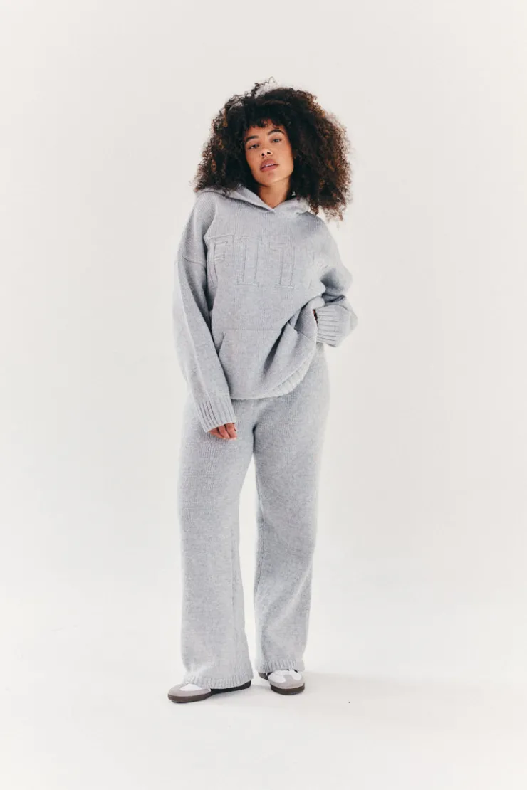 Fits Knitted Wide Leg Co Ord Trouser Grey