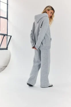 Fits Knitted Wide Leg Co Ord Trouser Grey