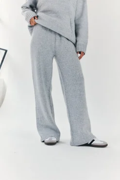 Fits Knitted Wide Leg Co Ord Trouser Grey
