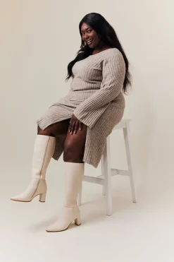 Hot In The Style Kylie Heeled High Leg Boot Cream