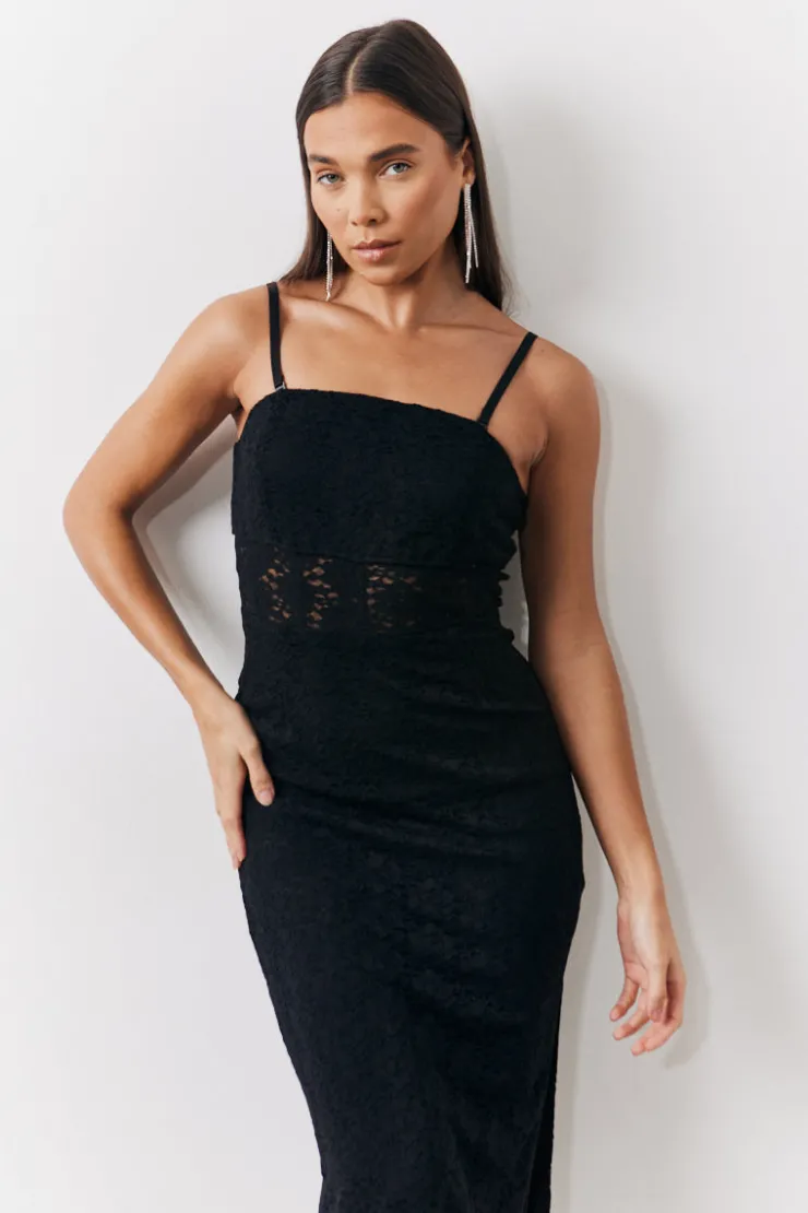 Best In the Style Lace Bandeau Midi Dress Black