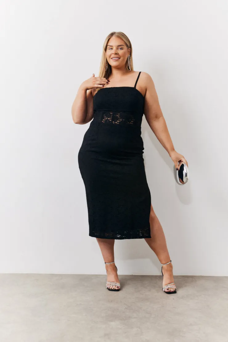 Best In the Style Lace Bandeau Midi Dress Black